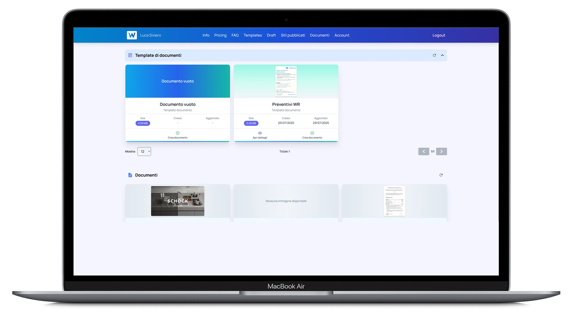 Anteprima della sezione documenti di Webround